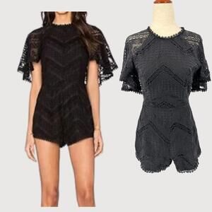 Line & Dot Lace Cape Romper Black Scalloped XS